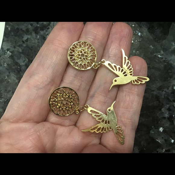 Hummingbird gold earrings handmade BEAUTIFUL new - Picture 5 of 12